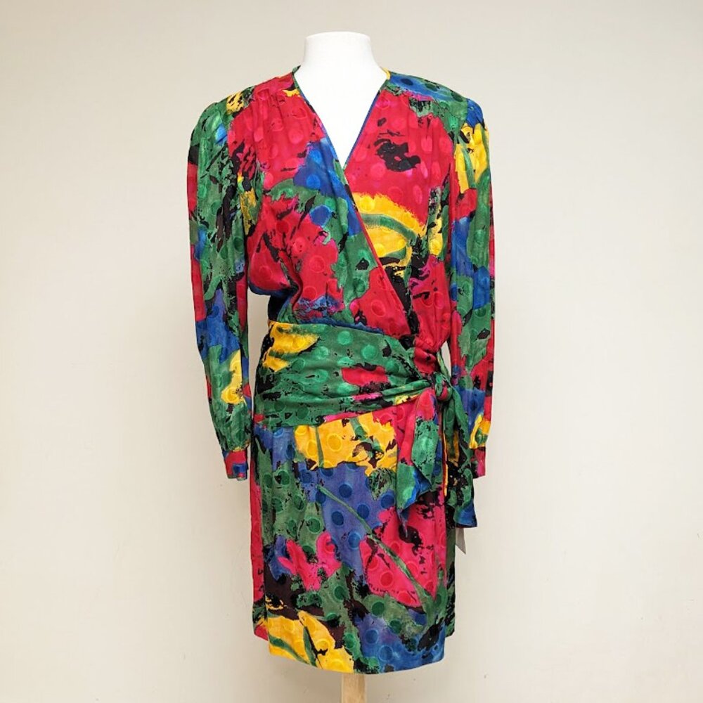 1980s CARLISLE 100% Silk Skirt Suit in Tropical Colors NWT
